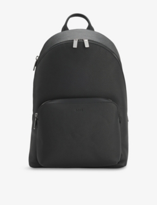BOSS: Debossed-Logo Leather Backpack