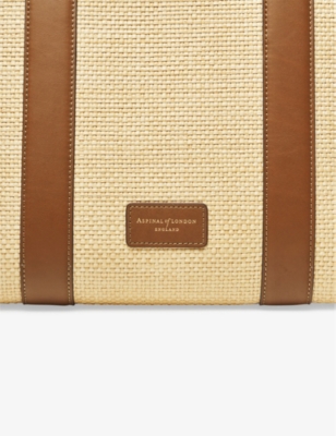 ASPINAL OF LONDON: Henley small raffia and leather tote bag