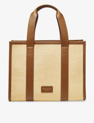 ASPINAL OF LONDON: Henley small raffia and leather tote bag