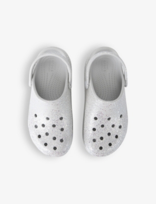 Shop Crocs Classic Glitter-embellished Rubber Clogs In Silver