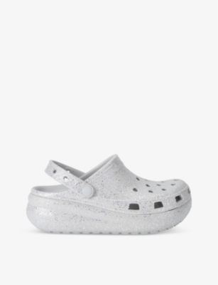 Shop Crocs Classic Glitter-embellished Rubber Clogs In Silver