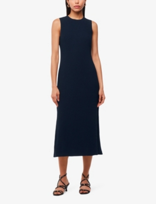Whistles Womens Vy Erin Textured Woven Midi Dress In Navy