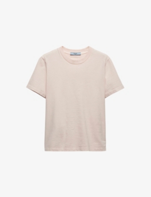 Prada Womens Pink Logo-embroidered Slim-fit Stretch-cotton T-shirt