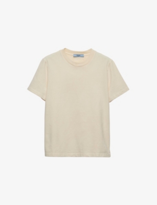 Shop Prada Logo-embroidered Slim-fit Stretch-cotton T-shirt In Yellow
