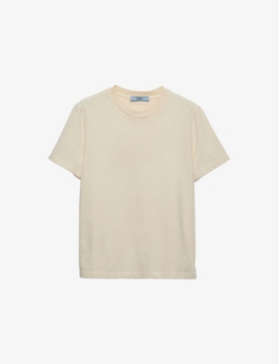 Prada Womens Yellow Logo-embroidered Slim-fit Stretch-cotton T-shirt In Yellow