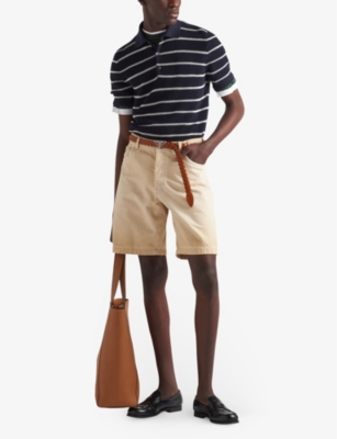 Shop Prada Brand-plaque Faded-wash Denim Shorts In Neutral