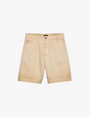 PRADA: Brand-plaque faded-wash denim shorts