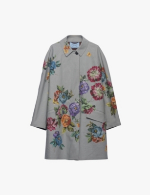 PRADA: Floral-print single-breasted cotton coat