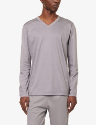 Zimmerli Mens Grey Supreme V-neck Cotton-jersey Pyjama Top In Grey