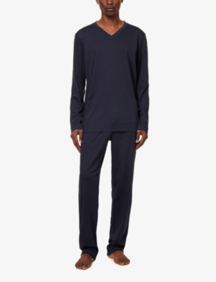 Shop Zimmerli Men's Navy Relaxed-fit Cotton Trousers