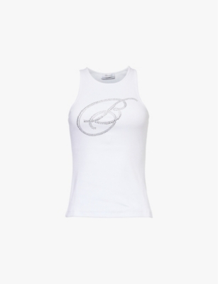 BLUMARINE: Brand-embellished sleeveless stretch-cotton top