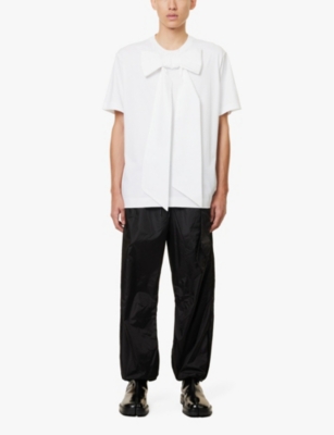 Shop Simone Rocha Mens  Bow-embellished Boxy-fit Cotton-jersey T-shirt In White