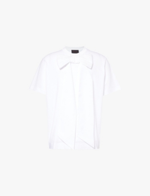 Shop Simone Rocha Mens  Bow-embellished Boxy-fit Cotton-jersey T-shirt In White