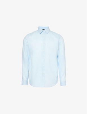 THEORY: Irving curved-hem regular-fit linen shirt