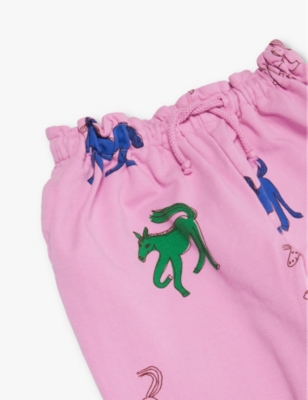 Shop Bobo Choses Pink Horse-print Two-slip-pockets Stretch-organic-cotton Jogging Bottoms 2-9 Y