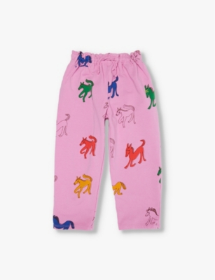 Shop Bobo Choses Pink Horse-print Two-slip-pockets Stretch-organic-cotton Jogging Bottoms 2-9 Y