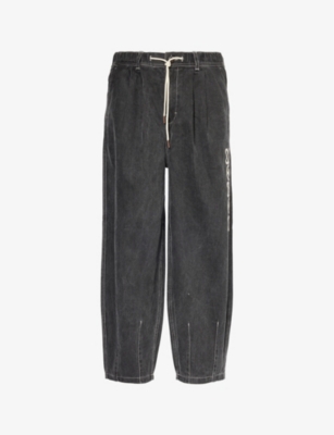 HONOR THE GIFT: Twill brand-embroidered wide-leg denim trousers