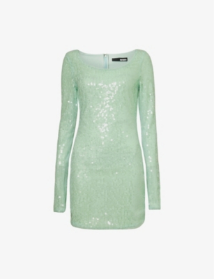 Rotate Birger Christensen Rotate Mini Green Dress With All-over Sequins In Recycled Fabric In Gossamer Green