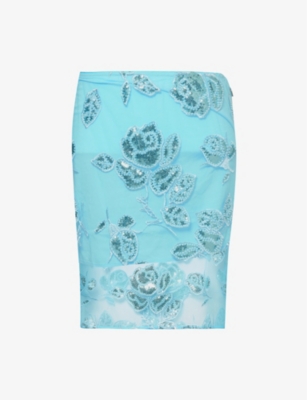 ROTATE BIRGER CHRISTENSEN: Sequin-embellished high-rise recycled-polyester midi skirt