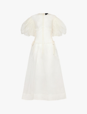 SIMONE ROCHA - Petal corset-design silk midi dress | Selfridges.com