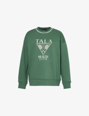WE ARE TALA: Health Club brand-print organic-cotton and recycled polyester-blend sweatshirt