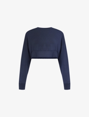 Shop Splits59 Noah Fleece-texture Cropped Stretch-jersey Sweatshirt In Indigo