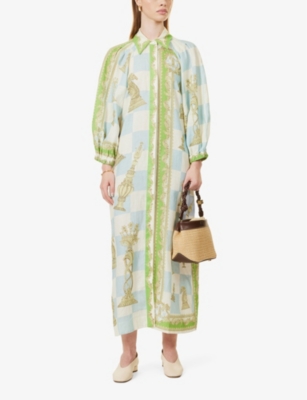 Shop Alemais Women'scheckmate Graphic-print Linen Midi Dress In Multi
