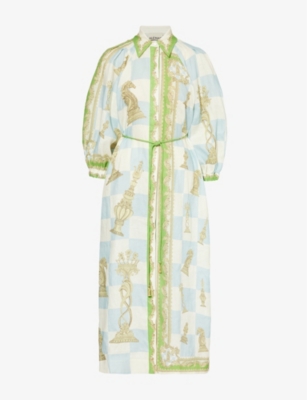 Shop Alemais Women'scheckmate Graphic-print Linen Midi Dress In Multi
