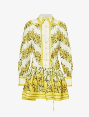 ALEMAIS: Gisela floral-print linen mini dress