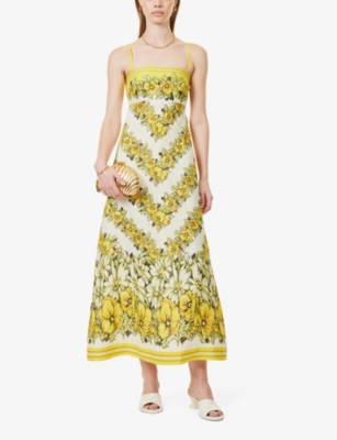 Shop Alemais Women's Yellow Gisela Floral-print Linen Midi Dress