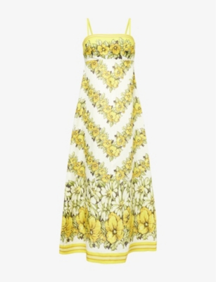 ALEMAIS: Gisela floral-print linen midi dress