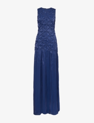 Costarellos Womens Vy Blue Stasia Flared-hem Woven Gown In Navy Blue