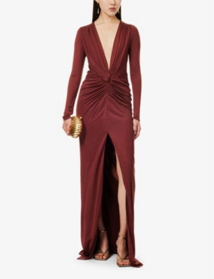Shop Costarellos Women's Bronze Brienne V-neck Silk-blend Woven Gown