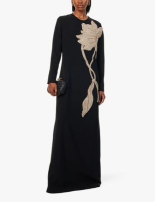 COSTARELLOS: Elea Crystal-Embellished Crepe Maxi Dress