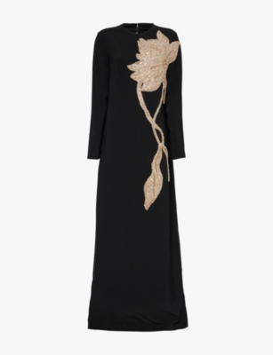 COSTARELLOS: Elea Crystal-Embellished Crepe Maxi Dress