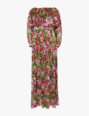 Shop Costarellos Womens  Floria Scoop-neck Floral-print Woven-blend Gown In Multi-rose