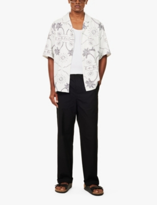 The Couture Club Mens White Palm-print Short-sleeved Stretch-woven Shirt In White