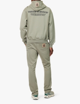 The Couture Club Mens Dark Sage Raw-seam Logo-print Cotton-jersey Hoody In Dark Sage