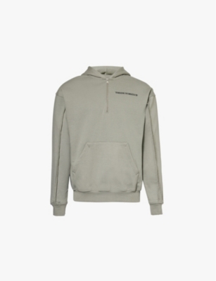 The Couture Club Mens Dark Sage Raw-seam Logo-print Cotton-jersey Hoody In Dark Sage