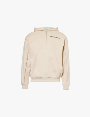 Shop The Couture Club Mens  Raw-seam Logo-print Cotton-jersey Hoody In Beige