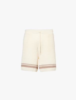 The Couture Club Mens Offwhite Stripe-hem Relaxed-fit Cotton Crochet-knit Shorts In Offwhite