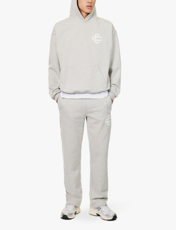 Embroidered branding kangaroo pocket relaxed fit cotton-blend hoody