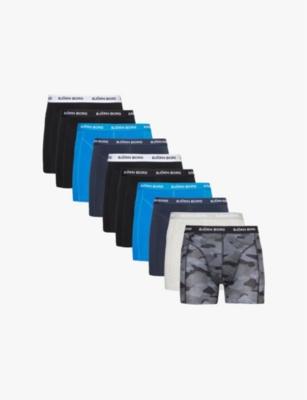 BJORN BORG: Branded-waistband mid-rise  pack of 12 stretch-cotton boxer briefs