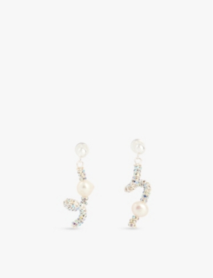 PEARL OCTOPUSS.Y: Tiny Silver Snakes sterling-silver and freshwater pearl drop earrings