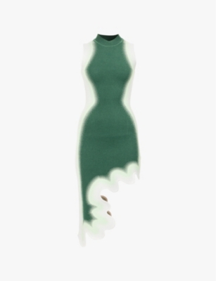 PH5: Exclusive asymmetric-hem stretch-recycled-viscose blend midi dress
