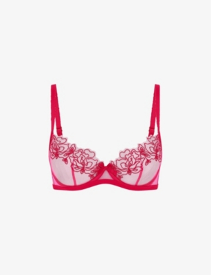 AGENT PROVOCATEUR: Juni bow-embroidered plunge woven underwired bra