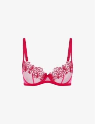 Agent Provocateur Womens Pink Juni Bow-embroidered Plunge Woven Underwired Bra