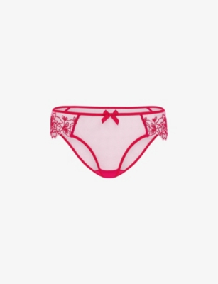 Agent Provocateur Womens Pink Juni Bow-embroidered Mid-rise Woven Briefs