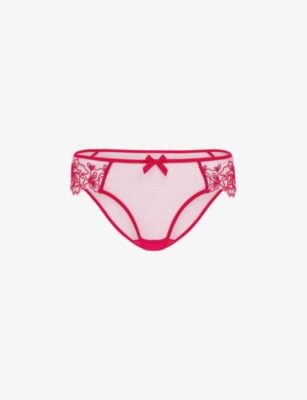 Agent Provocateur Womens Pink Juni Bow-embroidered Mid-rise Woven Briefs In Pink