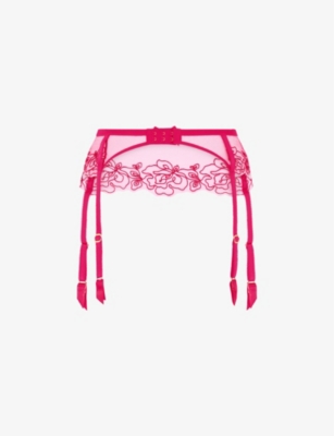 AGENT PROVOCATEUR: Juni bow-embroidered mid-rise woven suspender belt